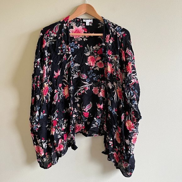 LOFT ANN‎ TAYLOR FLORAL PAISLEY PRINTED OPEN FRONT COVER KIMONO CARDIGAN SIZE 14 - Picture 1 of 4